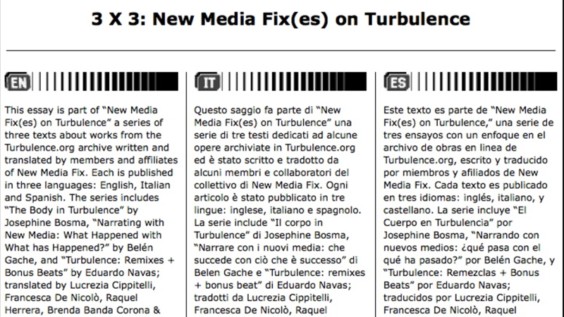 gallery image of 3 X 3: New Media Fix(es) on Turbulence