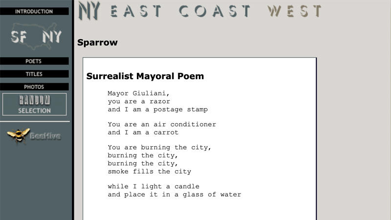 gallery image of NY/SF Poetry Collection: Surrealist Mayoral Poem