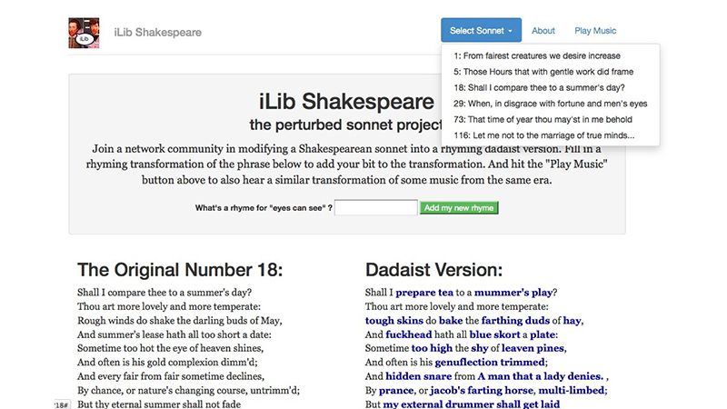gallery image of iLib Shakespeare (a perturbed sonnet project)