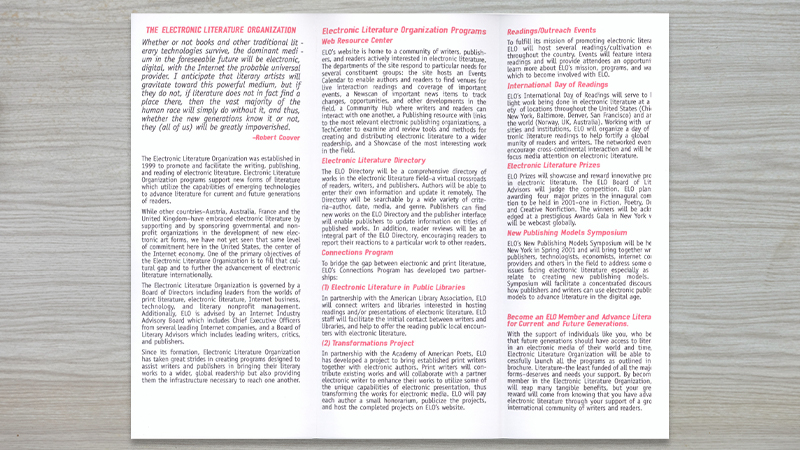 gallery image of Electronic Literature Organization Brochure