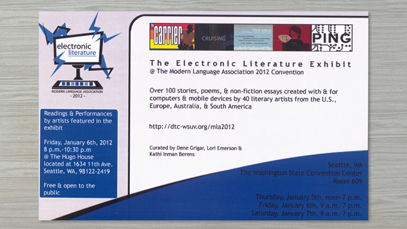 gallery image of Electronic Literature Exhibit at MLA 2012