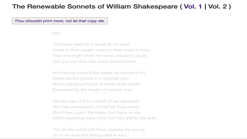 gallery image of The Renewable Sonnets of William Shakespeare (Volumes 1 & 2)