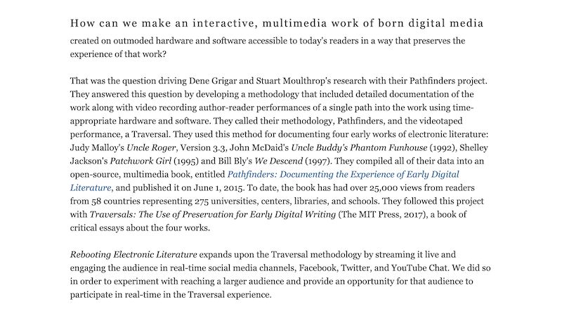 gallery image of Rebooting Electronic Literature, Volume 1 Chapter 1: Introduction