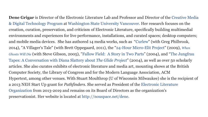 gallery image of Rebooting Electronic Literature, Volume 2 Chapter 7: Authors' and Contributors' Bios