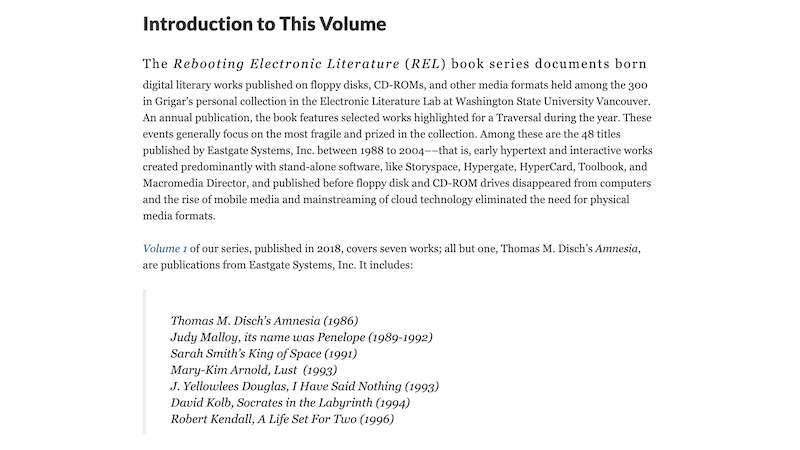 gallery image of Rebooting Electronic Literature, Volume 3 Chapter 1: Introduction