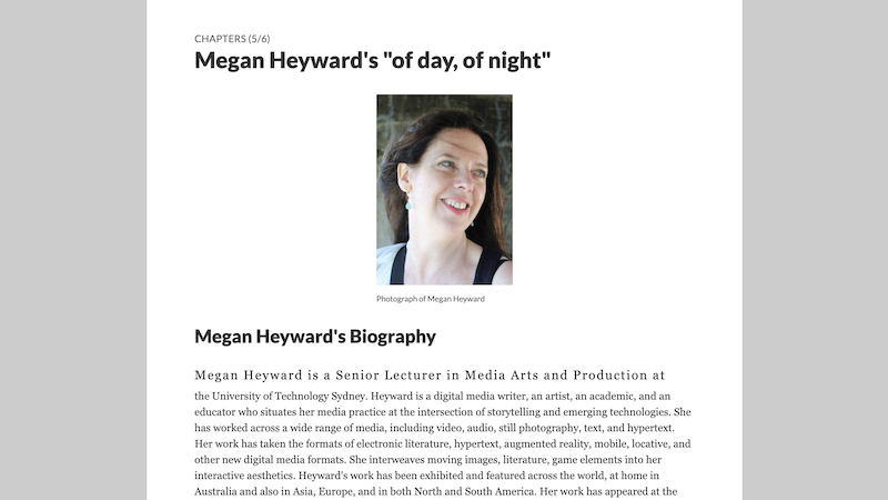 gallery image of Rebooting Electronic Literature, Volume 3 Chapter 5: Megan Heyward's 