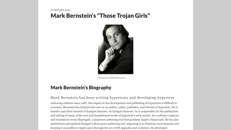 gallery image of Rebooting Electronic Literature, Volume 3 Chapter 6: Mark Bernstein's 