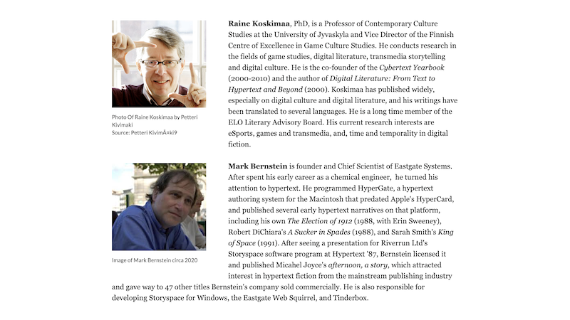 gallery image of Rebooting Electronic Literature, Volume 3 Chapter 7: Authors' and Contributors' Bios