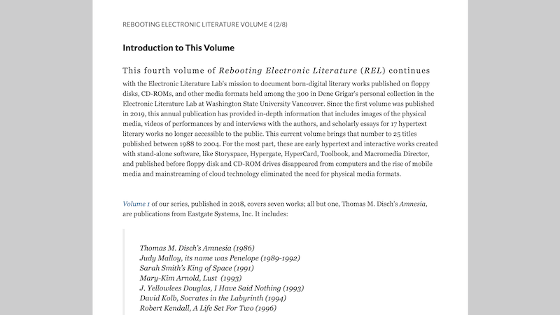 gallery image of Rebooting Electronic Literature, Volume 4 Chapter 1: Introduction