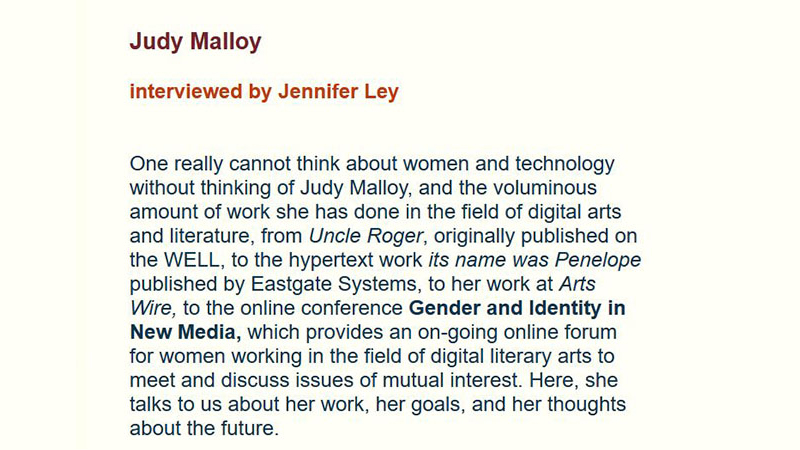 gallery image of Judy Malloy interviewed by Jennifer Ley