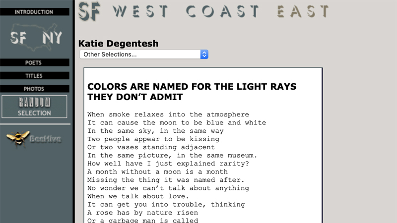 gallery image of NY/SF Poetry Collection: Colors Are Named for the Light Rays They Don’t Admit