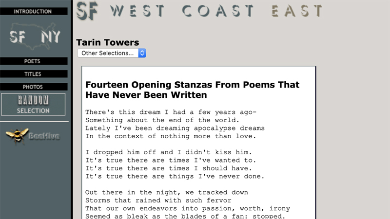 gallery image of NY/SF Poetry Collection: Fourteen Opening Stanzas From Poems That Have Never Been Written