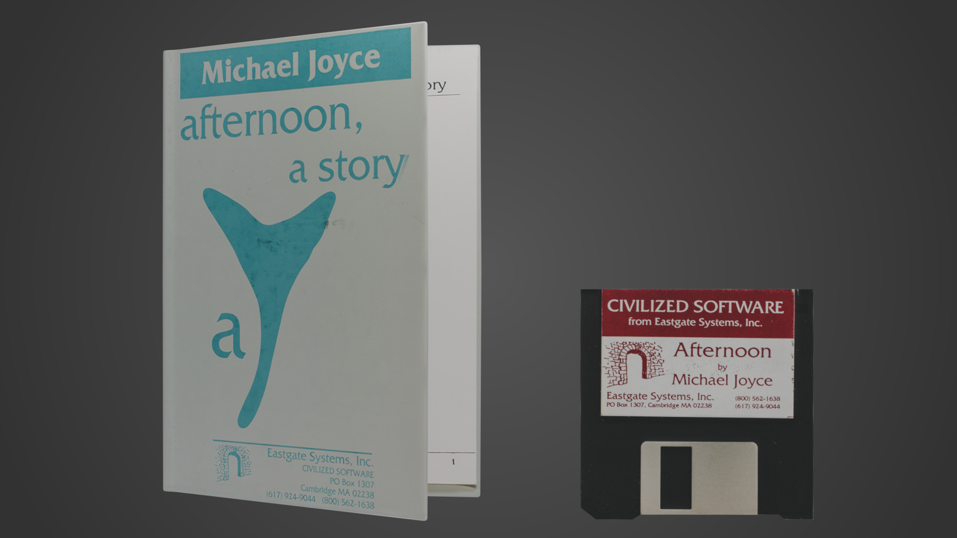 A 3D model of the afternoon, a story folio and floppy disk