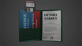 A 3D model of the Victory Garden folio and floppy disk